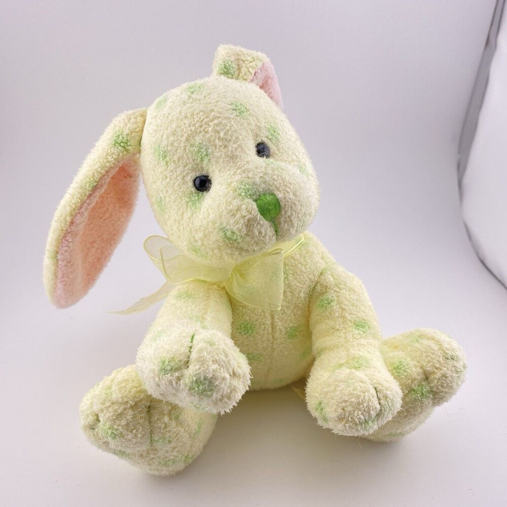 Target Yellow Bunny Rabbit Plush Green Polka Dot Pink Ears Sitting Stuffed